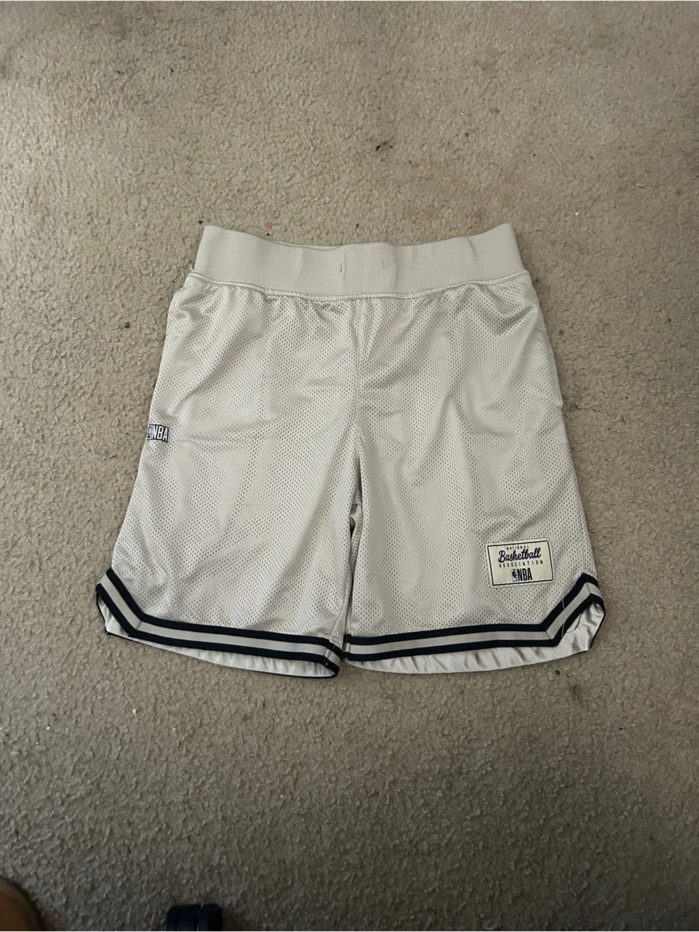 NBA Men's Athletic Mesh Shorts in Off-White with Black Trim